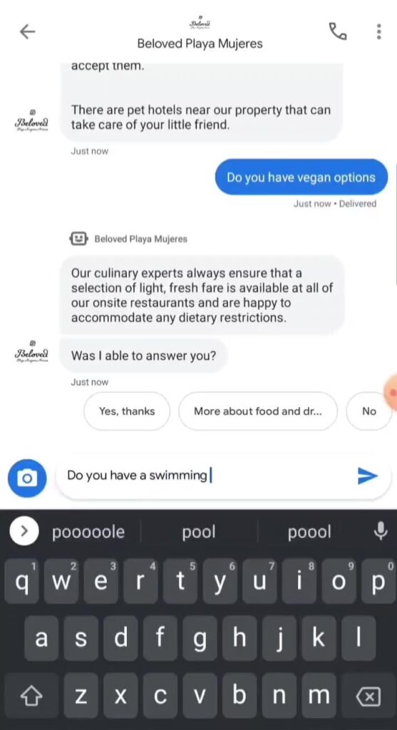 Hotel answering through google chat
