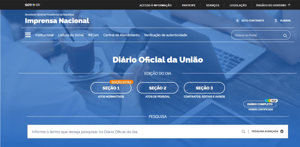 Site do Imprensa do Diário Oficial da União